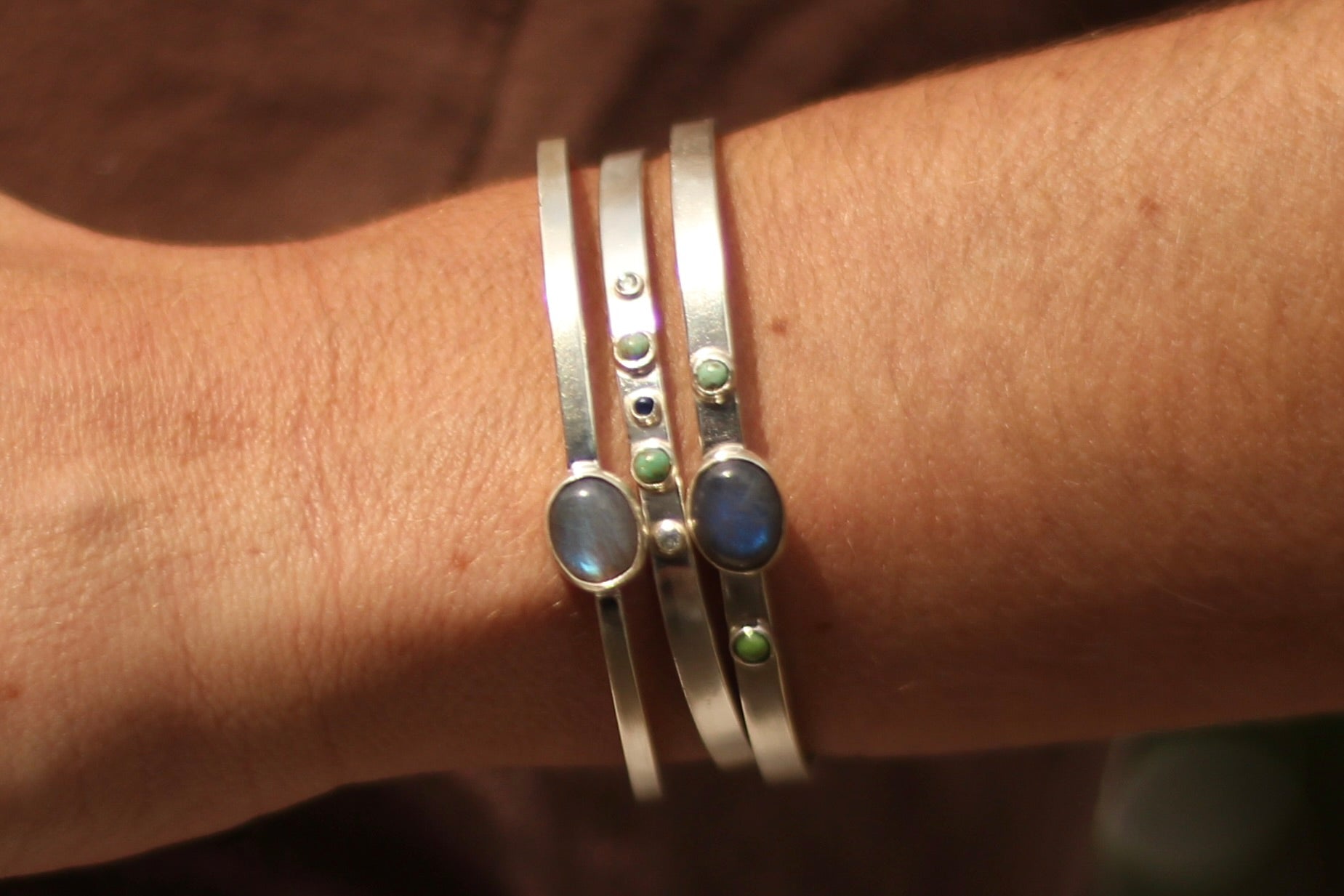 Labradorite with Turquoise Cuff Bracelet