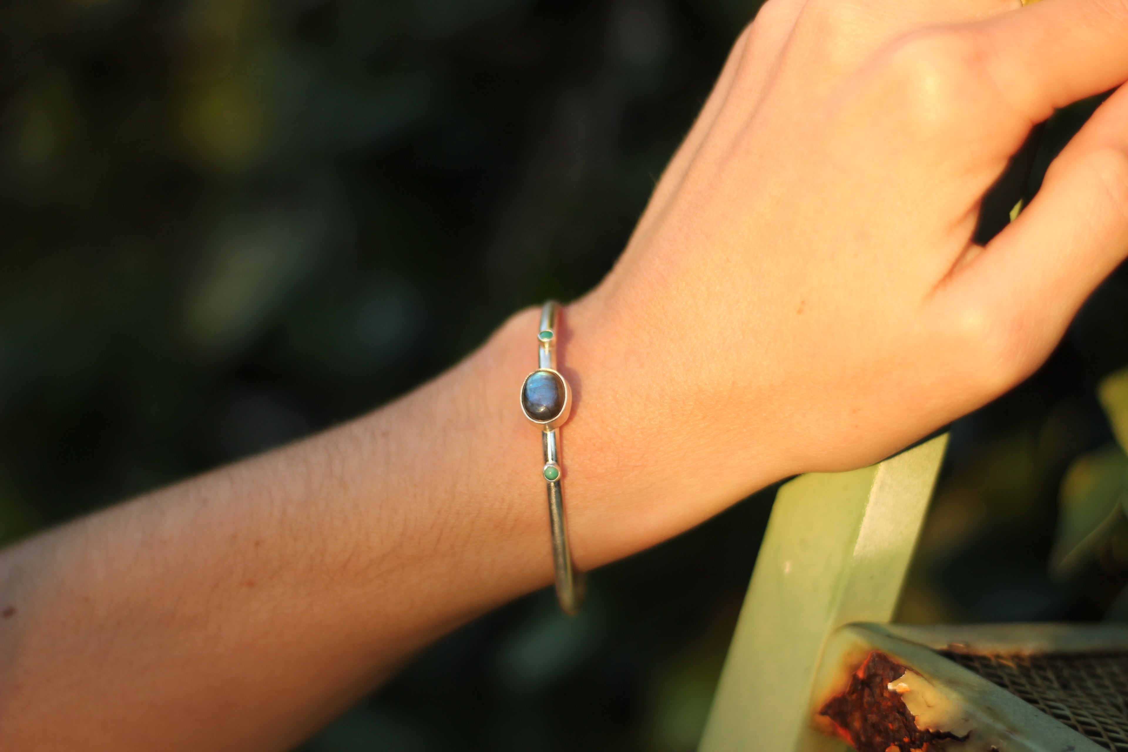 Labradorite with Turquoise Cuff Bracelet